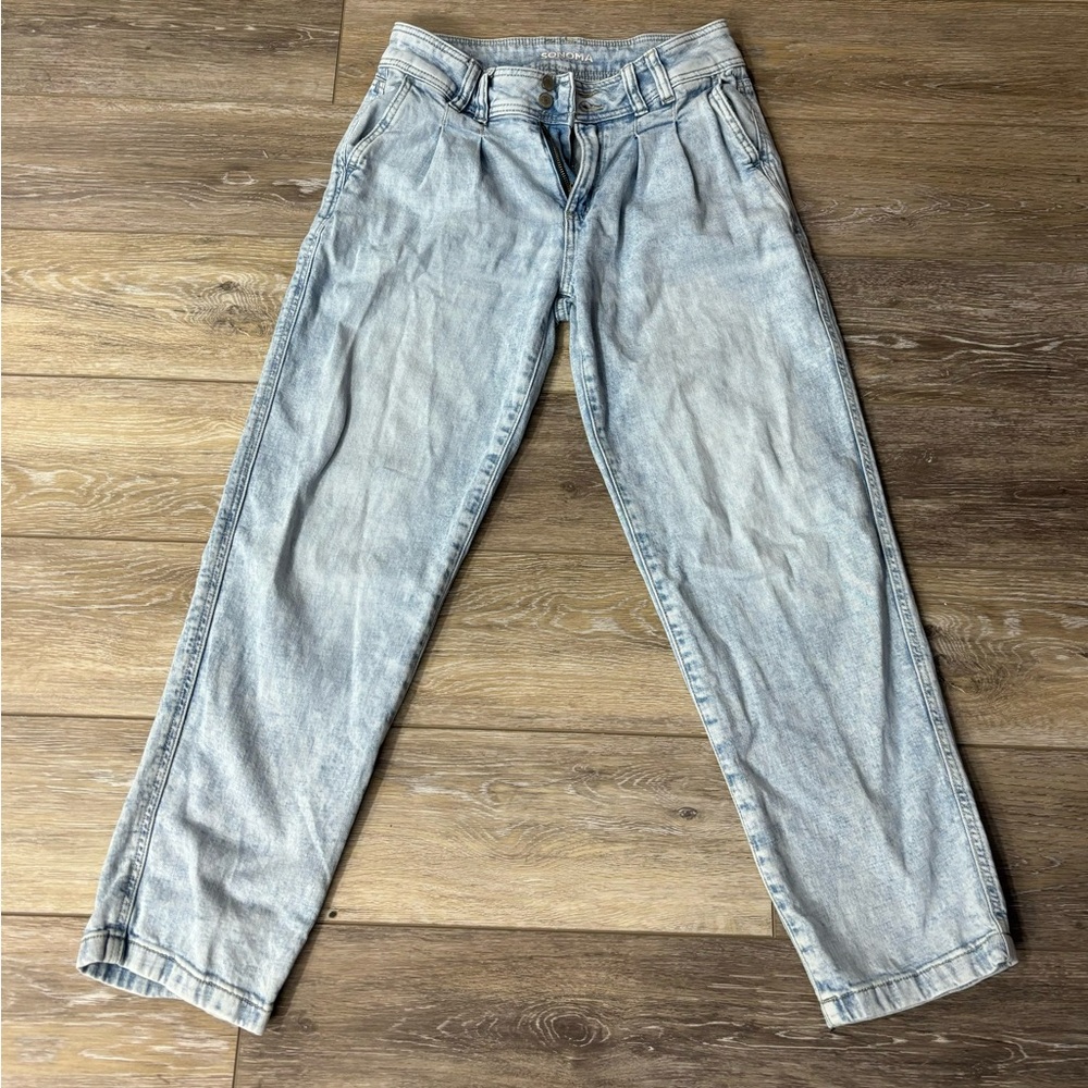 Sonoma Jeans Sz 4 Mom 80s Retro Light Wash High Waist Pleated Relaxed Fit Denim